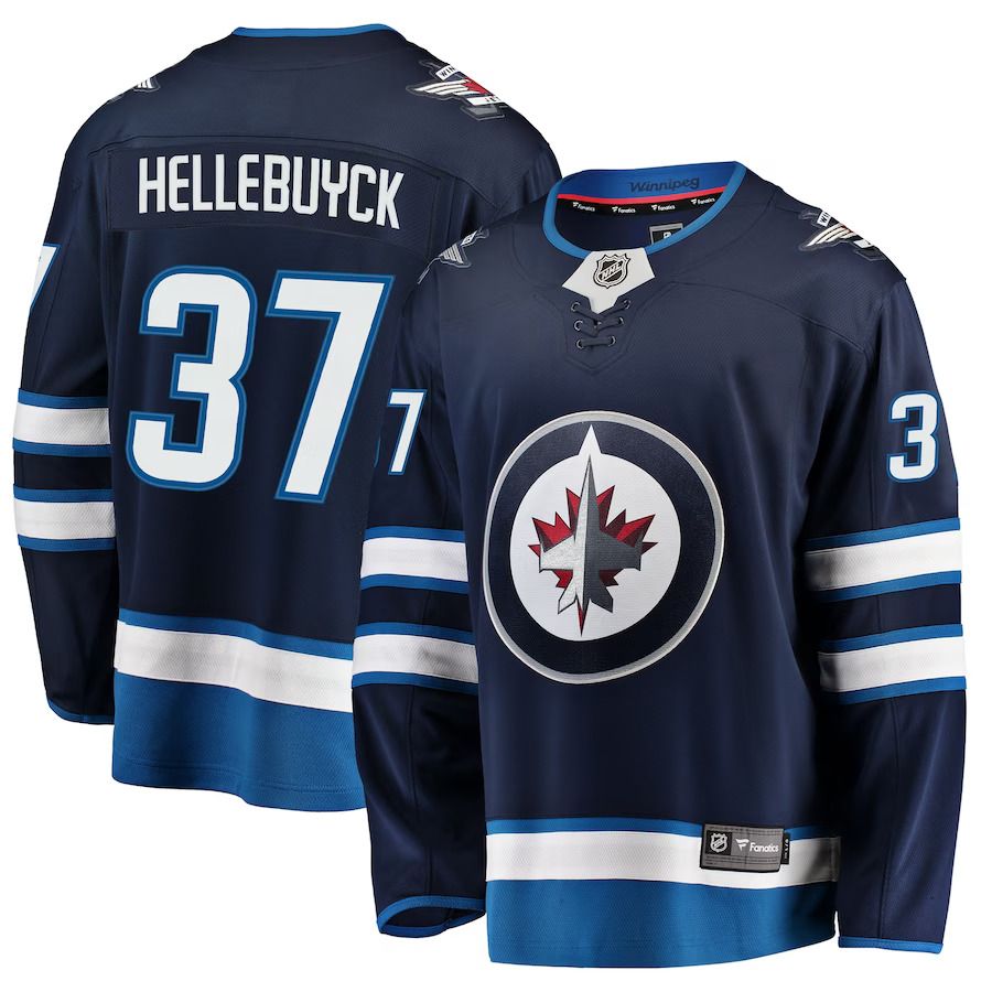 Men Winnipeg Jets #37 Connor Hellebuyck Fanatics Branded Navy Breakaway Replica NHL Jersey->winnipeg jets->NHL Jersey